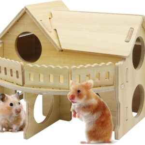 JVHLOV Wooden Hamster House, Hamster Cage, Hamster Hideout Habitats Décor, for Small Animals Wooden Hamster Habitats, for Dwarf Hamsters, Gerbils, Degus