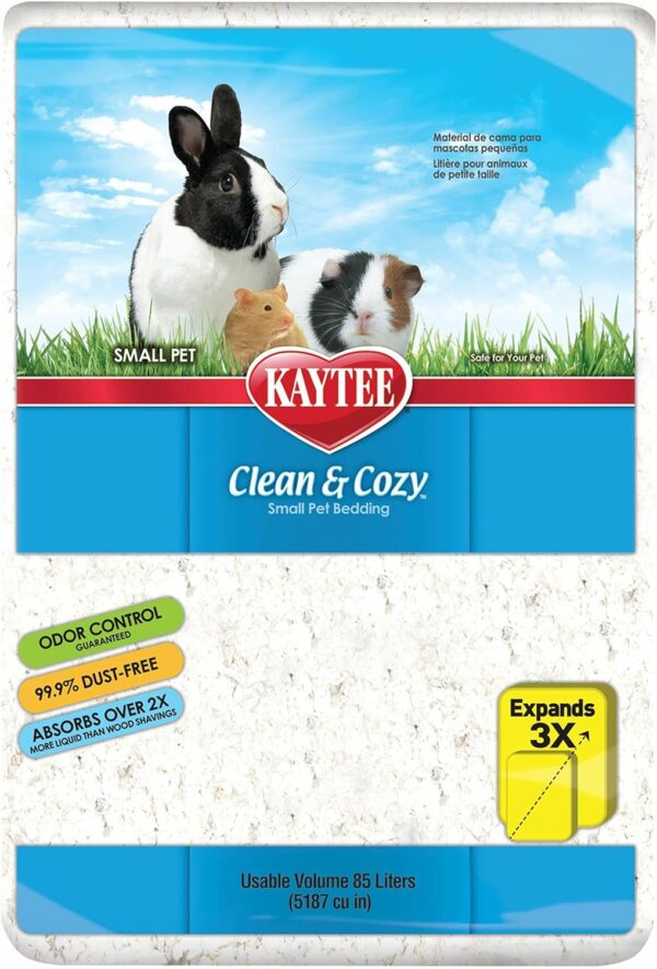 Kaytee Clean & Cozy Super Absorbent Paper Bedding for Cages, Hamster, Gerbil, Mice, Rabbit, Guinea Pig, 85 Litre, White