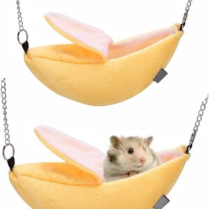 LSRVNM 2 PCS Banana Hamster Swing Hanging House, Rat Cage Accessories, Hamster Accessories, Hamster Bedding, Rat Warm Cotton Cage Nest for Rodent Sugar Glider, Squirrel, Hamster, Rats