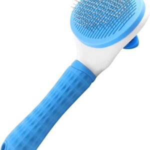 Leash Dog Brush, Self Cleaning Slicker Brush for Dogs, Cat, Pet Grooming Brush with Cleaning Button for Cats Dogs Quick Cleaning Tools Cat Dog Shedding Brush (Blue)