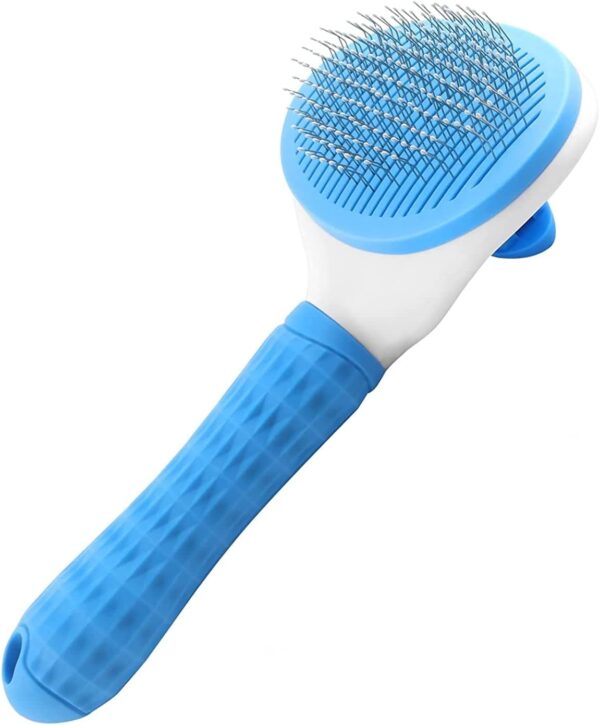 Leash Dog Brush, Self Cleaning Slicker Brush for Dogs, Cat, Pet Grooming Brush with Cleaning Button for Cats Dogs Quick Cleaning Tools Cat Dog Shedding Brush (Blue)