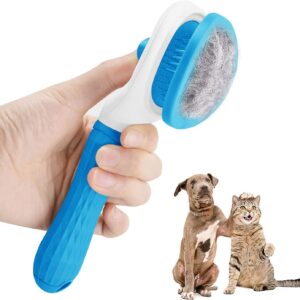 Moseem Cat/Dog Brush, Cat Grooming Brush for Shedding Cat Comb Pet Brush, Cat Hair Brush with Cleaning Button, Cat Brush for Short/Long Haired Cats,Removes Loose Undercoat,Tangled Hair(Blue)