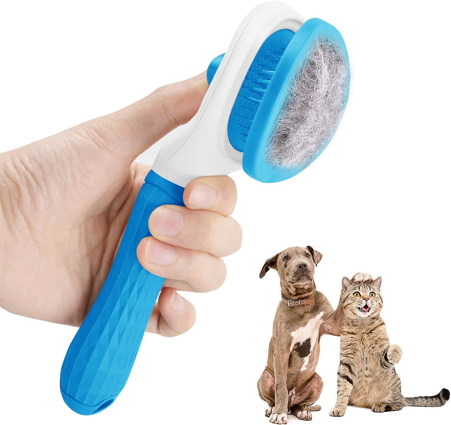 Moseem Cat/Dog Brush, Cat Grooming Brush for Shedding Cat Comb Pet Brush, Cat Hair Brush with Cleaning Button, Cat Brush for Short/Long Haired Cats,Removes Loose Undercoat,Tangled Hair(Blue)