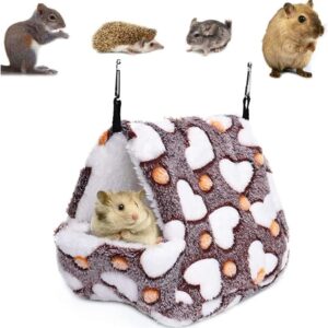 NganSuRong Hammock Nest Hamster Ferret Rat Mice Squirrel Pet Bird Bed Toy Warm Mini House Cave Hanging Cage Coffee (S(14 * 12CM))