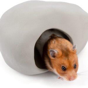 Niteangel Ceramic Hamster Habitat Hideout: - Hideaway House for Syrian Dwarf Hamster Mice Gerbils Lemmings or Other Similar-Sized Small Pet (Stone-Shaped - For Syrian)