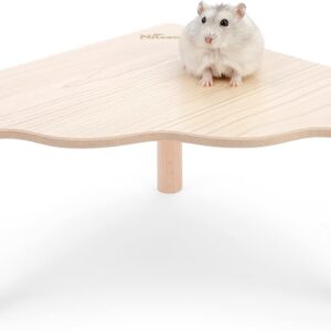 Niteangel Hamster Play Wooden Platform for Dwarf Syrian Hamsters Gerbils Mice Degus or Other Small Pets (Triangle - 5.9'' Height, Burlywood)