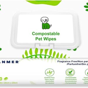 PANMER Pet Dog Wipes For All Pets Eco-Friendly Hypoallergenic Unscented Cleaning Wipes (100)