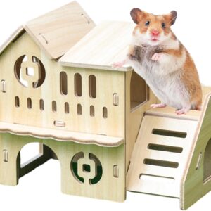 PLUSHCEWT Hamster Corner House Wooden Hamster House Hamster Hideout Natural Hamster House Living House Cage Décor for Syrian Hamsters Dwarf Hamster Gerbil Rat Chipmunk (A)