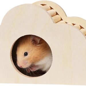 PLUSHCEWT Wooden Hamster Hideout Hamster House,Small Animal Wooden Living House with Climbing Ladder,Hamster House Cage Accessories for Gerbils Syrian Hamsters (B)