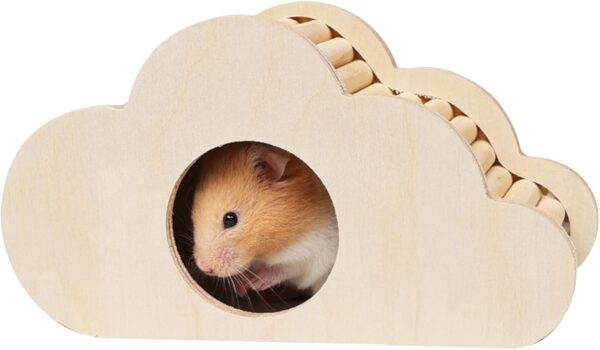 PLUSHCEWT Wooden Hamster Hideout Hamster House,Small Animal Wooden Living House with Climbing Ladder,Hamster House Cage Accessories for Gerbils Syrian Hamsters (B)