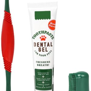 Pet Dog Toothbrush Cat Finger Toothbrush Toothpaste 360° Teeth Cleaning Fresh Breath Kit Beef Flavor Dog Plaque Removal Health Supplies