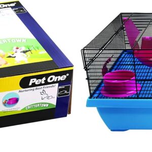 Pet One Critter Penthouse Mouse hamster Wire Cage (50x36.5x24cm) Blue Pink