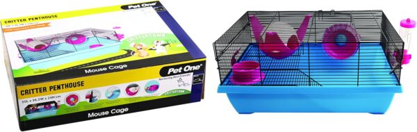 Pet One Critter Penthouse Mouse hamster Wire Cage (50x36.5x24cm) Blue Pink