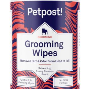 Petpost | Grooming Wipes for Dogs - Large, Deodorizing Wipes with Cherry Blossom Scent - 70 Ultra Soft Cotton Pads in Cleansing Solution - Cherry Blossom Scent 70 ct