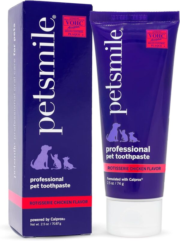 Petsmile Professional Pet Toothpaste | Cat & Dog Dental Care | Controls Plaque, Tartar, & Bad Breath | Only VOHC Accepted Toothpaste | Teeth Cleaning Pet Supplies (Rotisserie Chicken, 2.5 Oz)