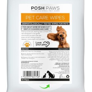 Posh Paws Pet Wipes | Multi Purpose | Cleaning On The Go | Suitable for Cats & Dogs | 40 Pack, White, 1 Pack