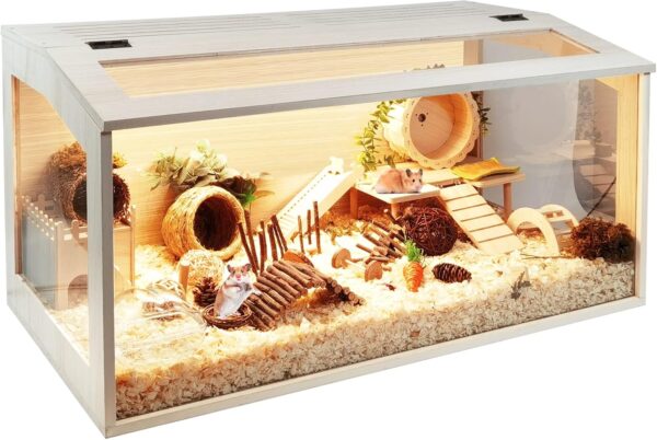 Prolee Hamster Cage Wooden 32 Inch Mice and Rat Habitat Openable Top with Acrylic Sheets Solid Built