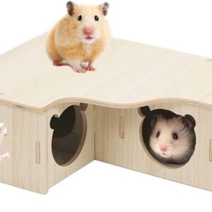 RHQFDM Hamster Corner House Wooden Hamster House Hamster Wooden House Cage Hamster Hide Corner Floor Nesting Habitat for Gerbils Chinchilla Guinea Pig Small Animals