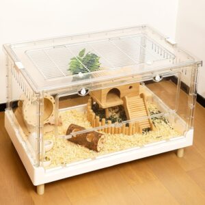 Ruexue Hamster Cage & Guinea Pig Cages,Fully Transparent and Eco-Friendly Large Acrylic Cage for Small Animal Pets,Such as:Bearded Dragon,Rat,Hedgehog,Chameleon,Iguana, etc (27.5Lx16.9Wx15.4H Inches)