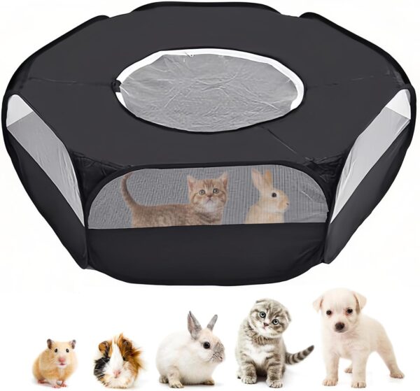 Small Animal Cage, Hamster Playpen, Guinea Play Pen with Cover, Outdoor/Indoor Pet Pop up Playpen, Hamster Run Playpen Tent Perfect for Rabbit Guinea Pig Rat Puppy (Black)