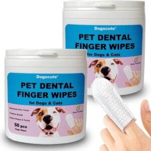 Teeth Cleaning Wipes for Dogs & Cats 2 Packs 100 Counts, Dog Toothbrush Finger Wipes Freshens Breath and Remove Plaque & Tartar Buildup, Dental and Gum Care Pet Wipes