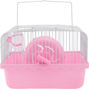 ULTECHNOVO Hamster Cage Hamster Carrier, Hamster Travel Carrier Portable Travel Cage Guinea Pig House with Wheel Water Bottle for Small Animals (Accessories Random, Pink)