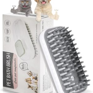 Uoking Pet Bath Brush with Shampoo Dispenser - Soft Silicone Dog Massage Brush for Effortless Grooming and Cleaning - Dog Bath Brush and Scrubber for Long and Short-Haired Dogs and Cats - Grey