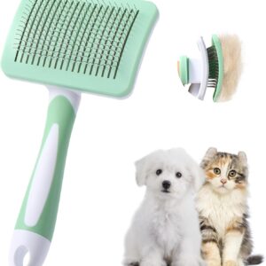 Vinabo Pet Dog Brush, Cat Brush, Self-Cleaning Slicker Brush, Removes Undercoat, Dog Brush, Cat Brush, Short to Long Hair, Suitable Gentle Cat Brush, Green