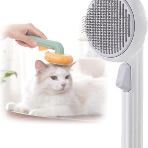 WUBAYI Pumpkin Pet Brush,Dog Brush Cat Brush Grooming Comb,One-touch Cleaning Button For Dog And Cat Grooming Brush, Cute Shape Handle Smooth Brush,Pet Brush Easily Removes Loose Shedding Hairs(White)