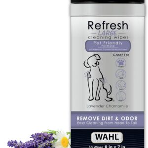 Wahl Dog Wipes Refresh Cleaning Wet Wipes, Remove Pets At Home Dirt and Odors, pH balanced, alcohol free and paraben free, 50 Wipes, Lavender Chamomile