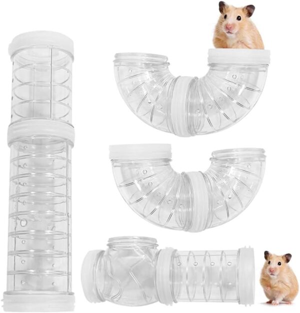 WishLotus Hamster Tubes, Adventure External Pipe Set Transparent MaterialHamster Cage & Accessories Hamster Toys to Expand Space DIY Creative Connection Tunnel Track Rat Toy (White)