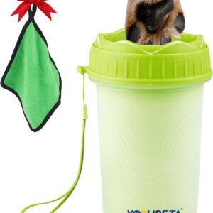 YOYUPETA Dog Paw Cleaner,2 in 1 Dog Paw Washer, Buddy Muddy Paw Cleaner,Medium Portable Silicone Pet Cleaning Brush Cup, Pet Foot Washer for Small Medium Breed Dogs/Cats, Free Bath Brush, Green