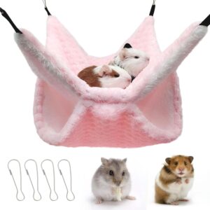 Yanmucy Rat Hammock Double-Layer Fleece Guinea Pig Hammock House Warm Soft Rat Hammocks for Cage Accessories Ferrets Hideout Ferret Hamster Hammock for Small Animal Playing Sleeping (pink)