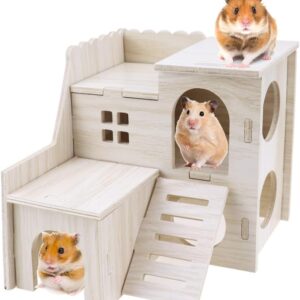 ZXShow Small Hamster Corner House Wooden Hamster Houses for Dwarf Hamster Natural Wooden Pet House Hamster Hamster Hideaway Corner Floor Right Cage Small Animal Hideout Décor