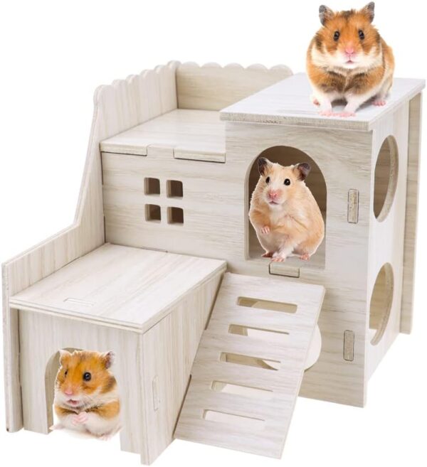 ZXShow Small Hamster Corner House Wooden Hamster Houses for Dwarf Hamster Natural Wooden Pet House Hamster Hamster Hideaway Corner Floor Right Cage Small Animal Hideout Décor
