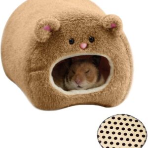 emours Rats Hamster Winter Warm Fleece Hanging Cage Hammock House Cute Bear Desige with Bed Mat, for Small Furry Animals (brown)