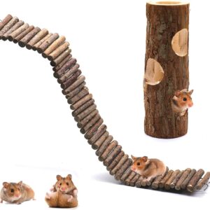 huahuo Hamster Suspension Bridge Toy Wooden Hamster Tunnel Tube Natural Bendable Living Ladder for Hamsters Climb Exercise Chew