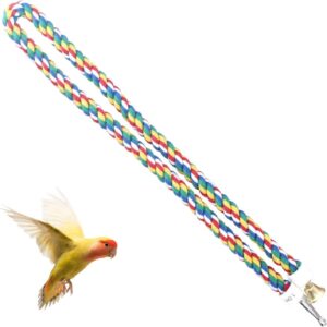 100CM Bird Toys Colorful Bird Rope Perch,Cotton Standing Rope Perch with Bell Parrot Swing Climbing Standing Hanging Toys Bird Cage Accessories for Parrot Parakeet Budgies