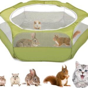 VavoPaw Small Animal Kitten Playpen, Pet Exercise Fence Waterproof with Zippered Cover, Pet Cage Tent, Small Yard Fence for Guinea Pig, Cat, Rabbit, Hamster, Chinchillas, Hedgehogs, Avocado Green