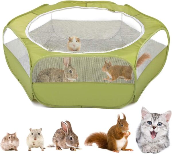 VavoPaw Small Animal Kitten Playpen, Pet Exercise Fence Waterproof with Zippered Cover, Pet Cage Tent, Small Yard Fence for Guinea Pig, Cat, Rabbit, Hamster, Chinchillas, Hedgehogs, Avocado Green