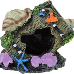 FuninCrea Fish Tank Cave Decor,Aquarium Broken Barrel Cave Decor, Fish Tank Mountain Cave Ornaments for Betta Fish Hiding Hole House Shelter (Grey)