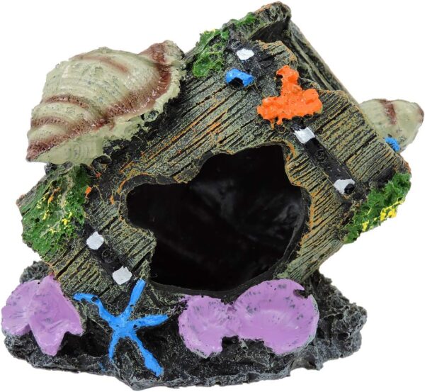 FuninCrea Fish Tank Cave Decor,Aquarium Broken Barrel Cave Decor, Fish Tank Mountain Cave Ornaments for Betta Fish Hiding Hole House Shelter (Grey)