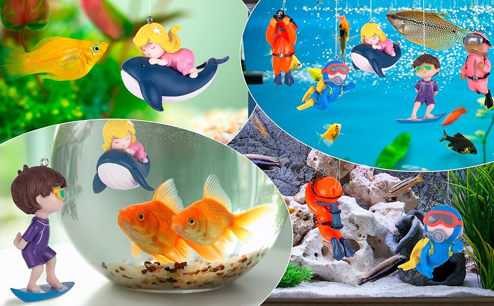 Mini Fish Tank Ornaments Aquarium Decorations Cute surfing whale elements Floating 