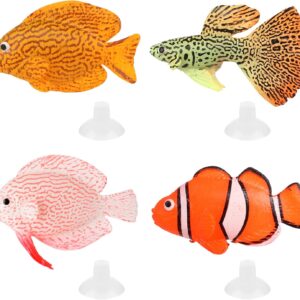 Jubaopen 4Pcs Artificial Plastic Tropical Fish Floating Fishes Tiny Fake Fish Lifelike Fish for Aquarium Fish Tank Ornaments Decoration (4 Sizes, 4Colors)