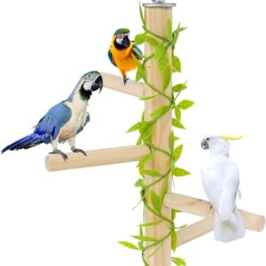 Andiker Bird Perches, Natural Tree Branch Birdcage Pole with Green Leaves, Paw Grinding Stick, Parrot Chew Toys for Parrots, Macaws, Parakeets, Conures, Cockatiel, Budgie (1pc)