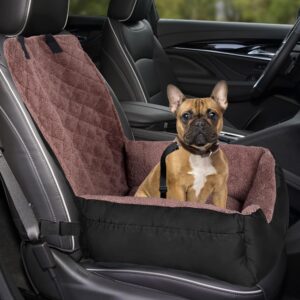 Dog Car Seat, Fully Washable Dog Car seats Small Under 16kg, Soft Dog Booster Seats with Storage Pockets and Clip-On Leash Portable Dog Car Travel Carrier Bed