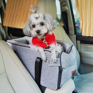 Dog Car Seat for Small Dogs Pet Car Booster Seat Detachable and Washable Dog Booster Seat for Small Pets Up to 13.5 Lbs Center Console Dogs and Cats Car Seat Fits Car Home Travel