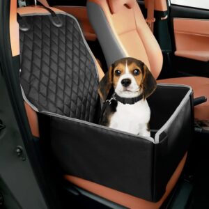 ADOV Dog Booster Seat, Waterproof Pet Car Seat Cover for Small to Medium Dogs, Extra Stable Reinforced Walls and Scratch Proof Travel Carrier Cage, Non-Slip Front or Back Seat Protector