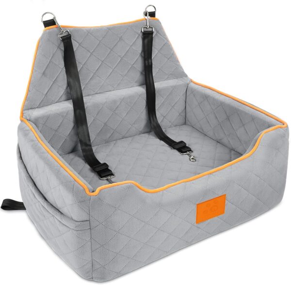 GL GLENSLAVE Dog Car Seat for Large/Medium Dog, Dog Booster Seat for Dogs Under 55Lbs or 2 Small Dogs, Detachable and Washable Travel Dog Seat with Thick Cushion and Storage Pockets (Grey)