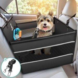 Wimypet Dog Car Seat Booster for Small Dogs Cats, 100% Waterproof Breathable Pet Car Booster Basket with Seat Belt, Folding Washable Dog Booster Car Seat Protector Carrier for Puppy Travel 54x50x47cm